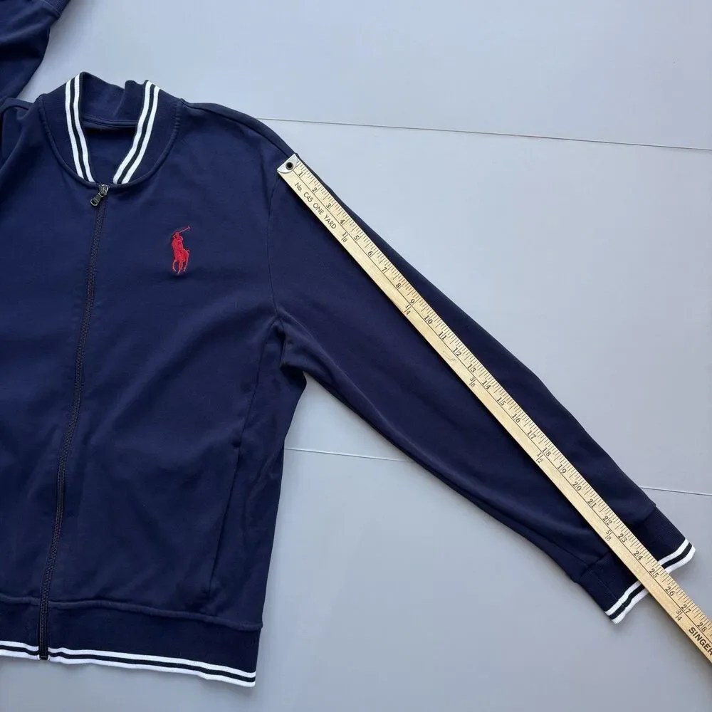 Polo Ralph Lauren Jacket Men Large Navy Track Full Zip USA Flag Pony Preppy
